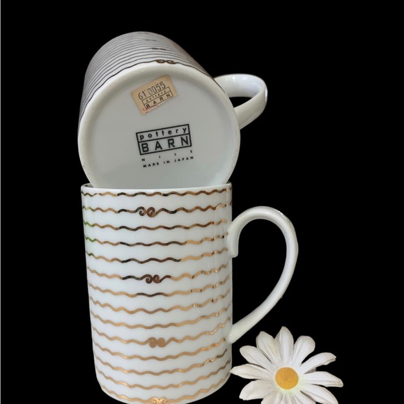 POTTERY BARN MUG 2pcs Nile Gold Trim Accent 14 oz Coffee COFFEE MUG - Picture 5 of 10